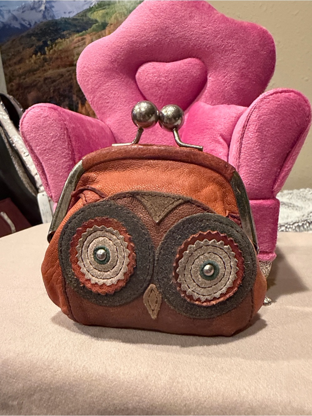 Fossil Rare Owl Kiss-Lock Leather Coin Purse - Picture 4 of 8
